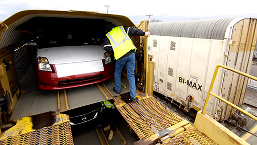 Inspecting car transported inside rail car